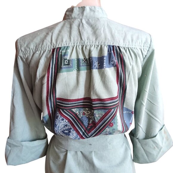 Medium Vintage Boho Belted Top Loubella Extendabes Tunic Blouse Mint Green 1970s - Picture 4 of 11